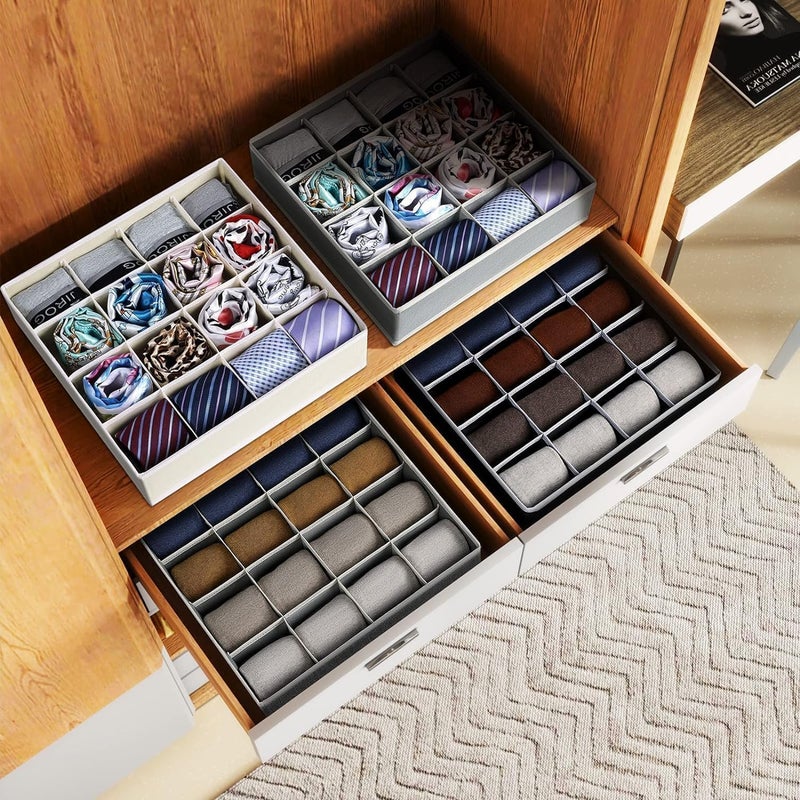Easortm Sock Organizer 4 Pack - 16 Cell Underwear Organizer Foldable Underwear Storage, Sock and Underwear Drawer Organizer for Socks Ties Underwear Belts. (Black) - Image 4